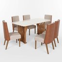 Ver imagem 2 de Conjunto Mesa de Jantar Adriana com Vidro e 6 Cadeiras Anne Henn - Nature/off White/corano Caramelo/