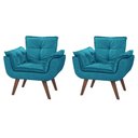 Ver imagem 1 de Kit Poltrona Decorativa Opalla Luxo Suede Azul Tiffany Recepção Pés Palito