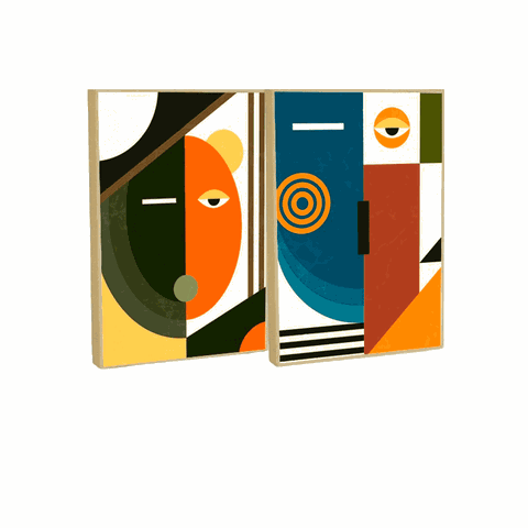 Quadro Decorativo Cubismo Abstrato em 2 Telas com Moldura Filete