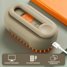 Escova a Vapor para Pets 3 em 1 - Beje com Laranja - 9