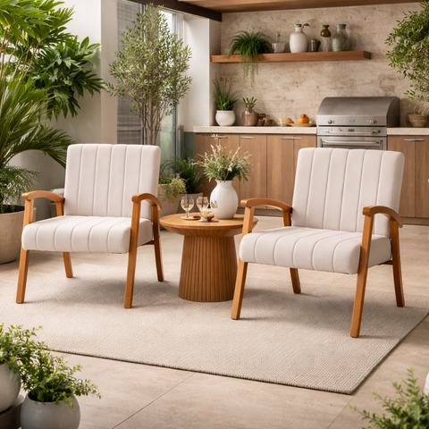 Kit 2 Poltronas Haley Decorativa Linho Sala Estar Área Gourmet Varanda Madeira Maciça:cru