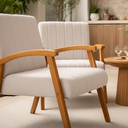 Ver imagem 2 de Kit 2 Poltronas Haley Decorativa Linho Sala Estar Área Gourmet Varanda Madeira Maciça:cru