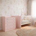 Ver imagem 1 de Quarto de Bebe Infantil Doce Sonho Berço e Cômoda 4 Gavetas Qmovi