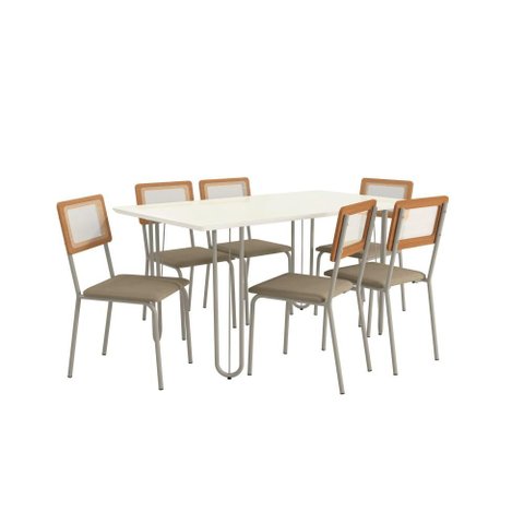 Conjunto Mesa de Jantar Kappesberg com 6 Cadeiras Brisa Niquel