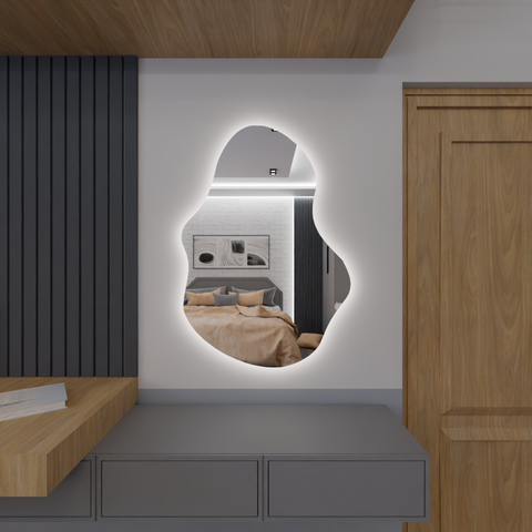 Espelho Orgânico Decorativo Lapidado com Led 90x60 Cm E03 para Sala, Quarto, Banheiro, 6000k 110v