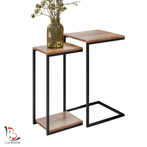 Kit 2 Mesa Auxiliar de Canto para Sofá Estilo Industrial Celeste