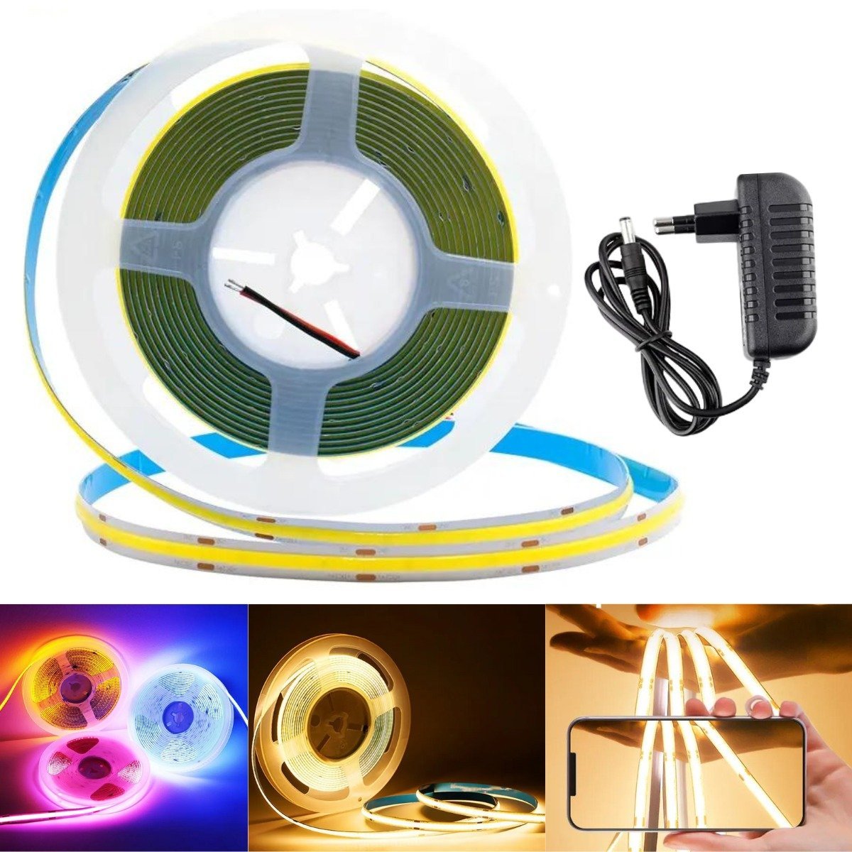 Fita De Led Cob Flexível Adesiva Com Iluminação Luz Linear De 5M 12V