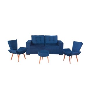 Kit Marina - Sofá + 2 Cadeiras e 1 Puff Pávia Azul Abílio