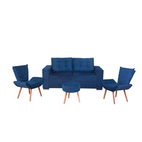 Kit Marina - Sofá + 2 Cadeiras e 1 Puff Pávia Azul Abílio