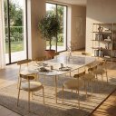 Ver imagem 1 de Cadeira de Jantar Kit 8 Lizzie Base Tubular Dourado Encosto Castanho PU D03 - D'Rossi