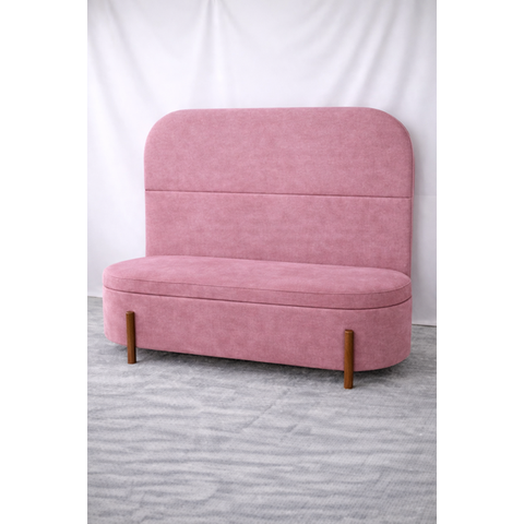 Kit Atenas Cabeceira de Cama Box Orgânica e Recamier Calçadeira Baú Queen 160 Cm Suede Rosa Eli Móve