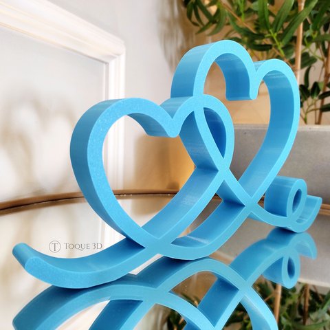 Estatueta Coração Romance 26cm - Decoração Casal Quarto Sala - Cor: Azul Claro