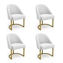Ver imagem 1 de Kit 04 Cadeiras Poltrona de Jantar Lua Boucle Off White Base Ferro Dourado Dal Poz Estofados