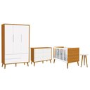 Ver imagem 1 de Dormitório Completo Infantil Theo 3 Portas, Cômoda 6 Gavetas, Berço e Mesa de Canto Branco/Savana