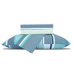 Jogo de Cama Casal Queen 100% Algodão 180 Fios Estampado Listrado Verde 4 Peças - 1