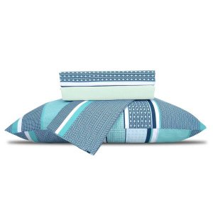 Jogo de Cama Casal Queen 100% Algodão 180 Fios Estampado Listrado Verde 4 Peças