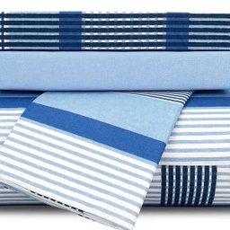 Jogo de Cama Casal Queen 100% Algodão Listrado Xadrez Azul 4 Peças - 3