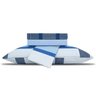 Jogo de Cama Casal Queen 100% Algodão Listrado Xadrez Azul 4 Peças - 1