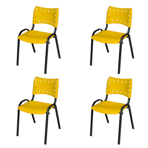 Kit 4 Cadeira Iso Tubo Oblongo Aço Industrial Empilhavel - Amarelo