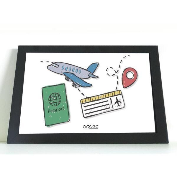 QUADRO DECORATIVO PASSAPORTE VIAGEM COM VIDRO - 20x30 - 1