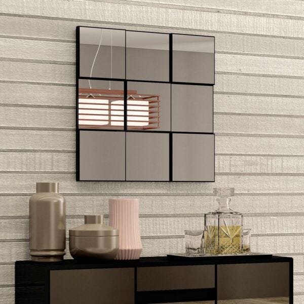 Espelho Decorativo 3D Quadriculado Winter 75 cm Moldura Preto Brilho - Lyam Decor - 2