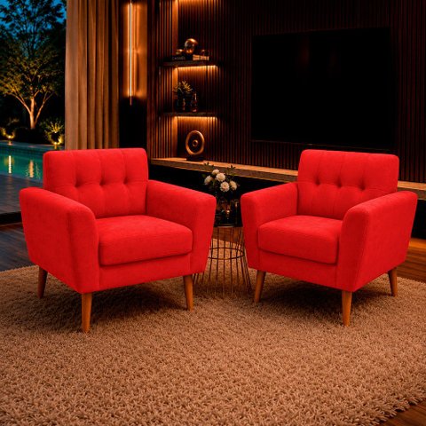 Kit 2 Poltronas Sala de Estar Bia Pés Palito Suede Vermelho M3 - Monari Design