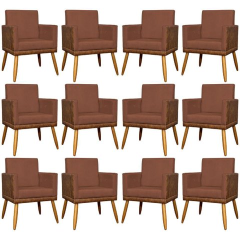 Kit 12 Poltronas Decorativas para Escritório Lis Corino e Pé Palito - Terracota Suede Corino