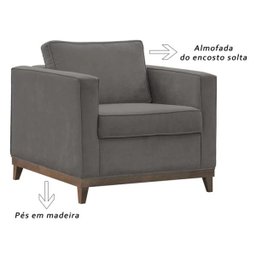Poltrona Decorativa Aspen 01 Lugar Suede Cinza - 3