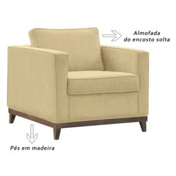 Poltrona Decorativa Aspen 01 Lugar Suede Marfim - 3