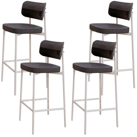 Kit 04 Banquetas Alta Bar Cozinha Sala de Jantar Aço Branco Kaira C01 Linho Preto Courino Preto - Ly