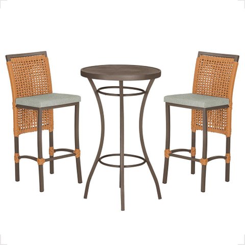 Mesa Bistrô com 2 Banquetas Roma Marrom Corda Náutica Estofado 3 Trama Original