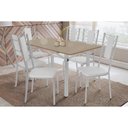 Ver imagem 1 de Conjunto: Mesa de Cozinha Elba Tampo Madeirado C/ Vidro 160cm e 6 Cadeiras Lisboa Cromada/freijo