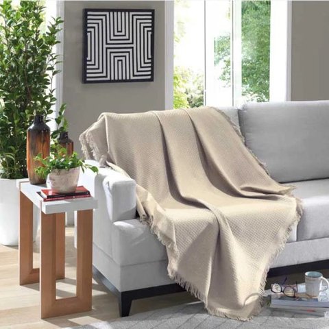 Manta para Sofá - Marrocos - 3 Lugares - 1,50x2,10 - Bege - Dohler