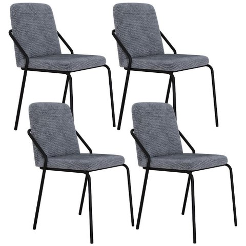 Kit 04 Cadeiras Estofada para Sala de Jantar Loft Preto C01 Linho Prata - Lyam Decor