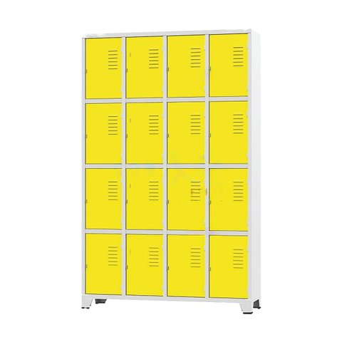 Armário Roupeiro de Aço para Vestiário 16 Portas Locker Amarelo com Chave