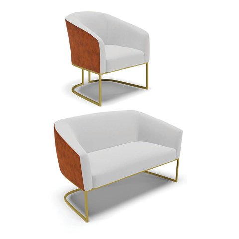 Namoradeira e Poltrona Industrial Dourado Stella Noz/linho Cinza D03 - D'Rossi