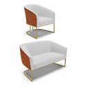 Ver imagem 1 de Namoradeira e Poltrona Industrial Dourado Stella Noz/linho Cinza D03 - D'Rossi