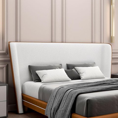 Cabeceira Estofada Casal G91 MDF Couro Sintético Caramelo e Off White Gran Belo