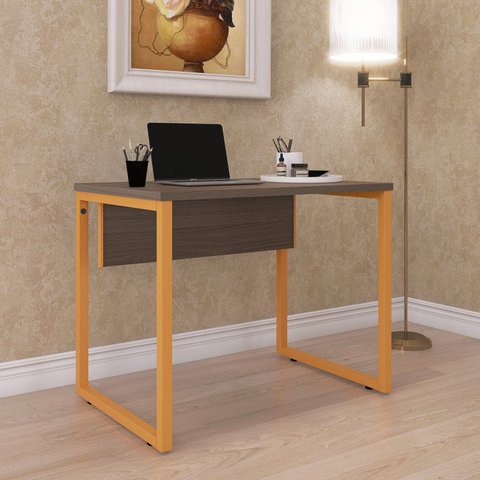 Escrivaninha X X P25 90cm Industrial Walnut e Laranja Picasso Cinza