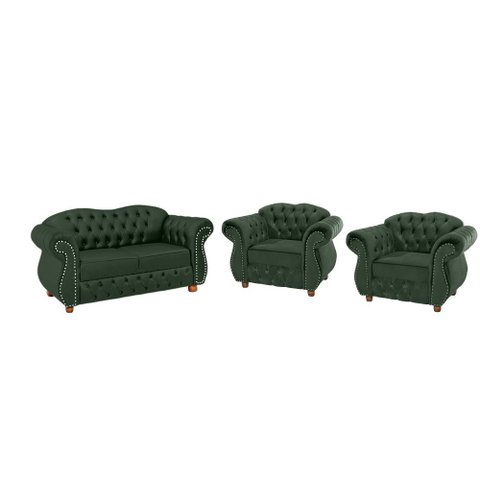 Sofá Chesterfield Merlo 2 lugares 1,80 + 2 Poltronas - Suede Verde Musgo / decoração, recepção, sala