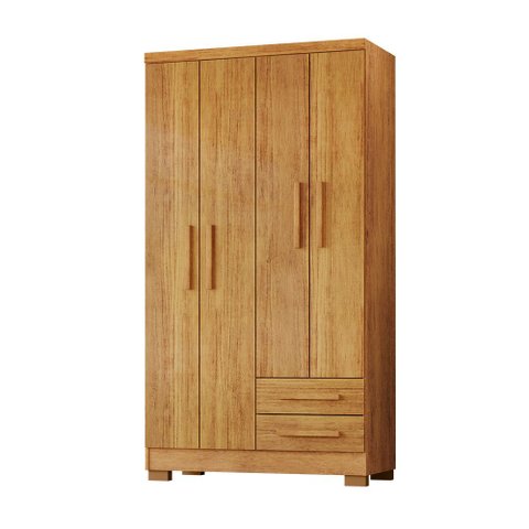 Kit Quarto Beliche Madrid 2 Camas + Guarda-Roupa Paris 4 Portas 2 Gavetas Amêndoa Cedro