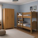 Ver imagem 3 de Kit Quarto Beliche Madrid 2 Camas + Guarda-Roupa Paris 4 Portas 2 Gavetas Amêndoa Cedro