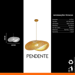Luminária de Teto Pendente Bambu Natural Iluminação Neutra Gourmet Cozinha Sala Varanda - 7