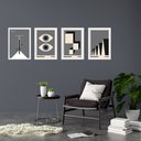 Ver imagem 1 de Kit 4 Quadros Artes Bauhaus Cinza e Preto 33x24cm - com Vidro:moldura Branca
