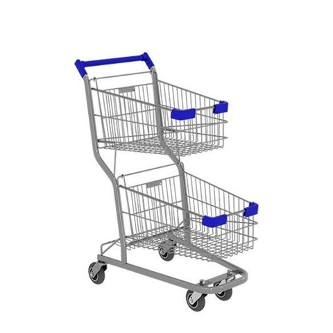 Carrinho de Compras Duplo 90l em Aço Aramado Reforçado Galvanizado