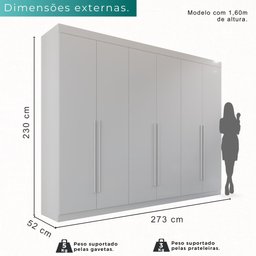 Guarda Roupa Casal 100% Mdf 6 Portas 6 Gavetas Itália - Mais Móveis Neve - 3