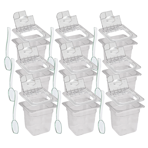 Conj 16 Cubas Gastronômicas em Policarbonato Gn 1/6x150 Mm 2,2 L + 12 Tampas Poli com Flip Dobradiça