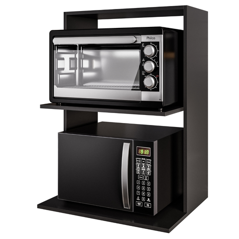 Armário Suporte para Microondas e Forno Suspenso Cozinha Lauren Preto
