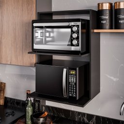 Armário Suporte para Microondas e Forno Suspenso Cozinha Lauren Preto - 1