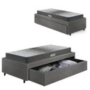 Ver imagem 1 de Base Box Cama Solteiro Sapateira Courino Linho Cinza e Colchão Dual Firm Ecoflex 88x188